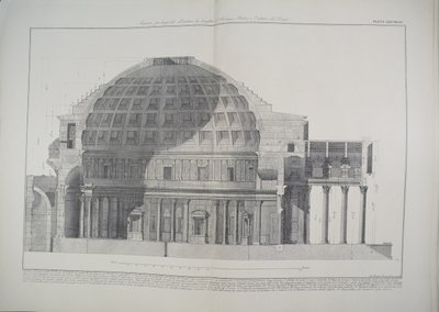 Sezione longitudinale del Pantheon che mostra la cupola, il portico e l